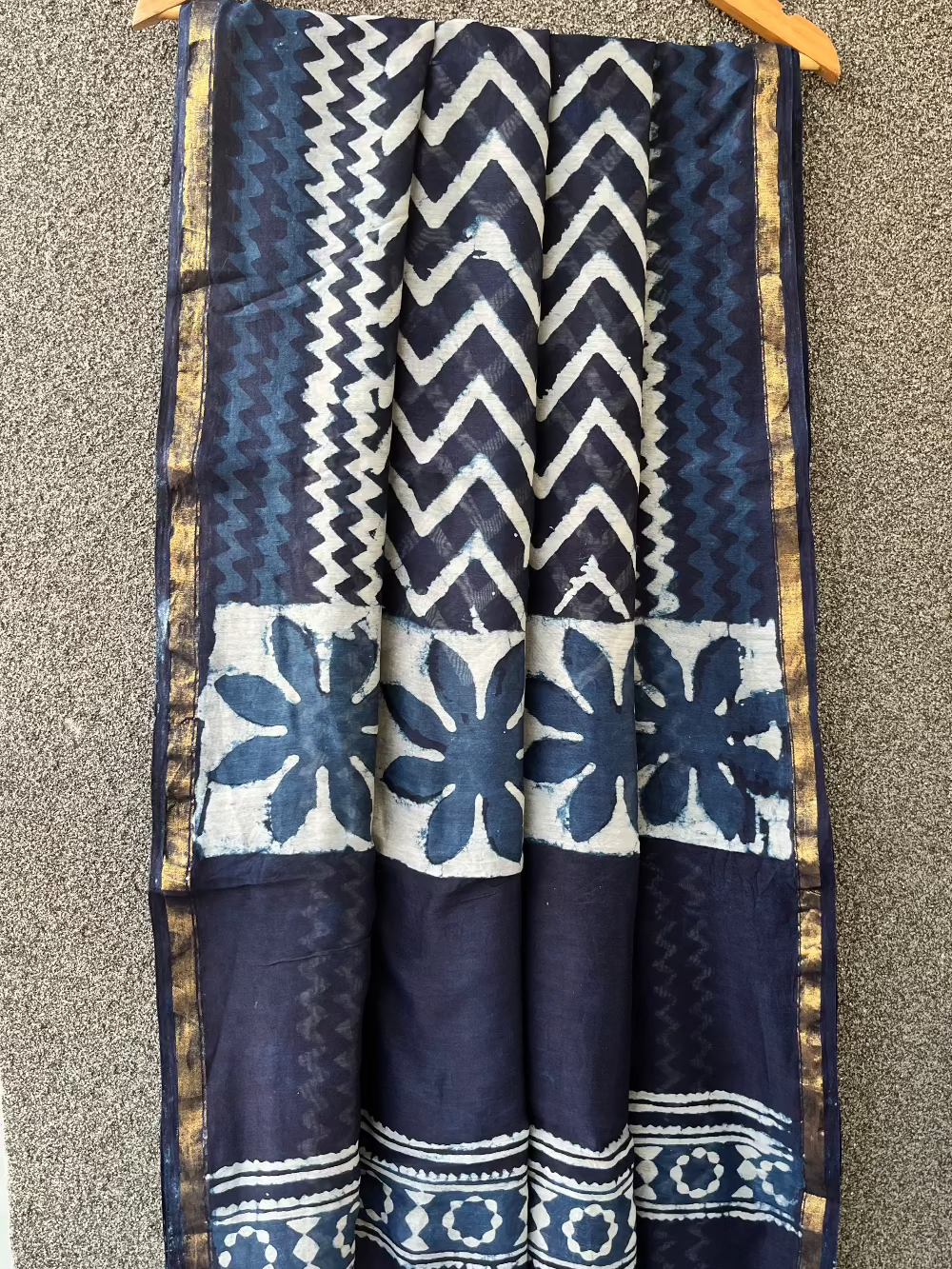 Chevron Indigo Chanderi Saree