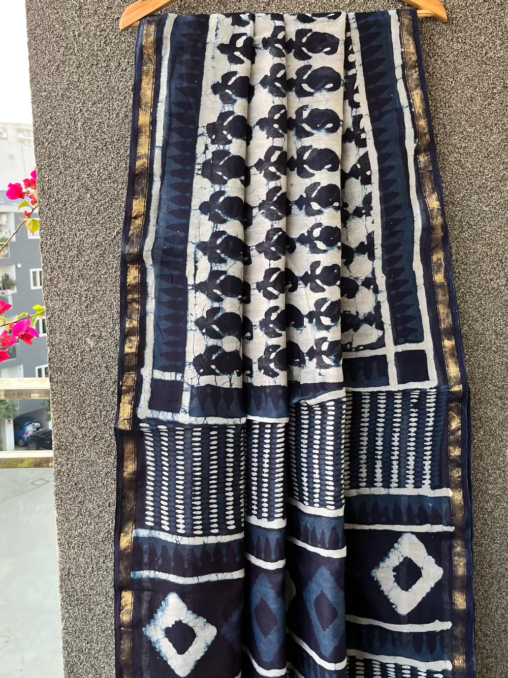 Indigo Paisley Dabu Chanderi Saree