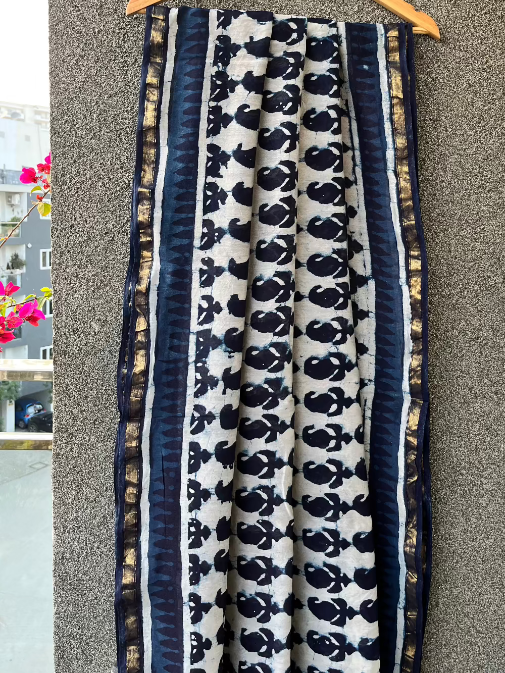 Indigo Paisley Dabu Chanderi Saree