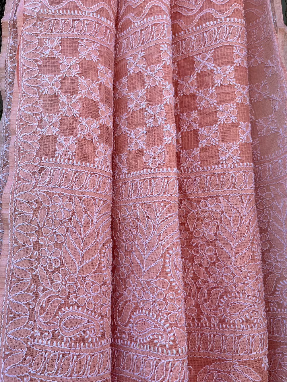 Peach Chikankari Kotadoriya Saree