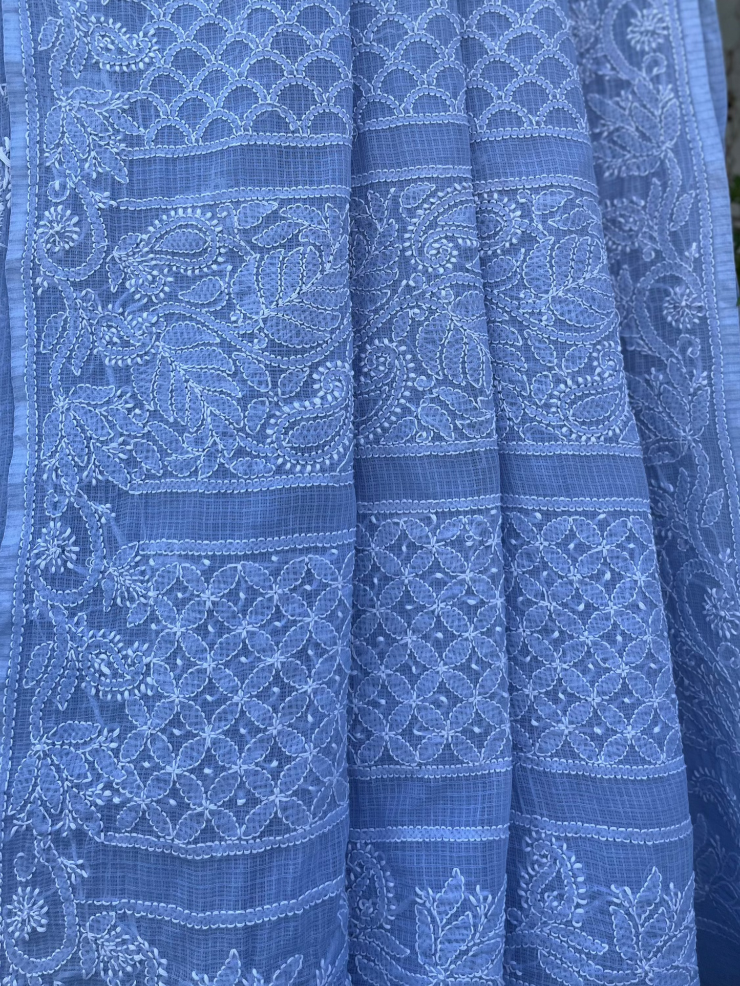 Powder Blue Chikankari Kotadoriya Saree