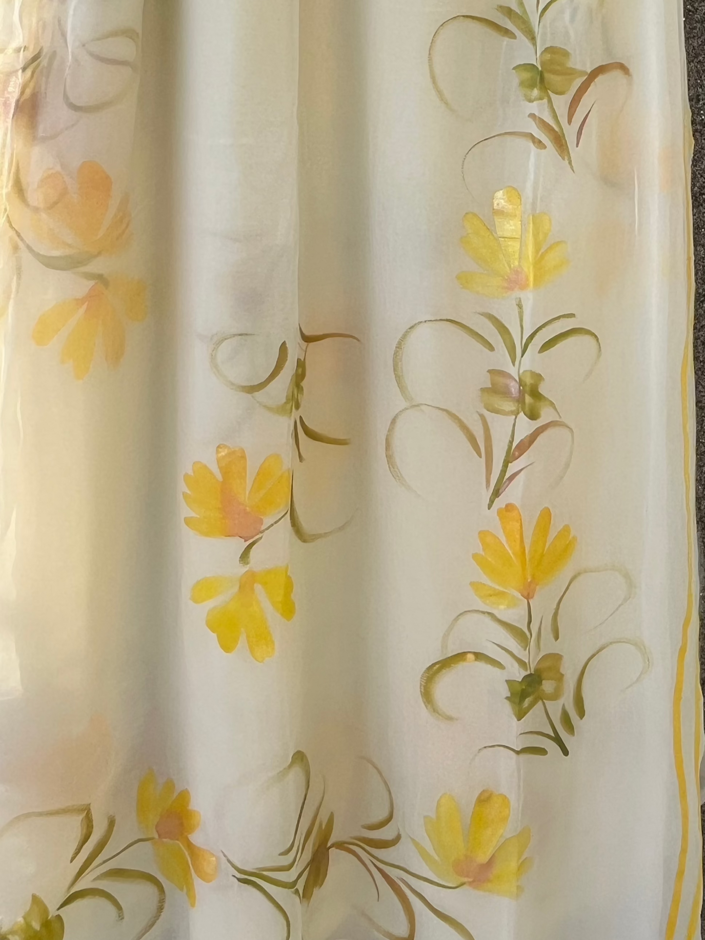Lemon yellow Hand-painted Saree with yellow glitter flowers