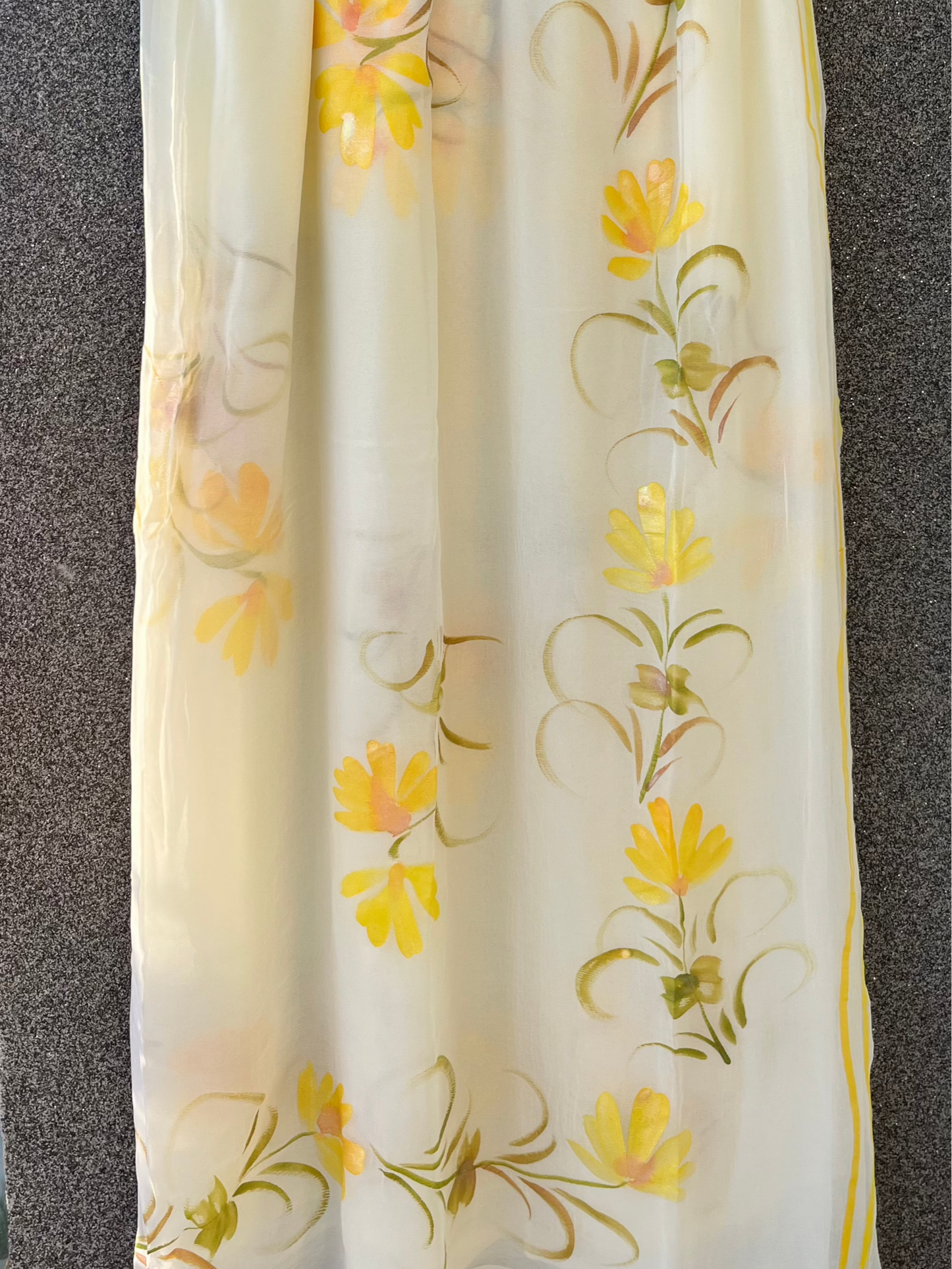 Lemon yellow Hand-painted Saree with yellow glitter flowers