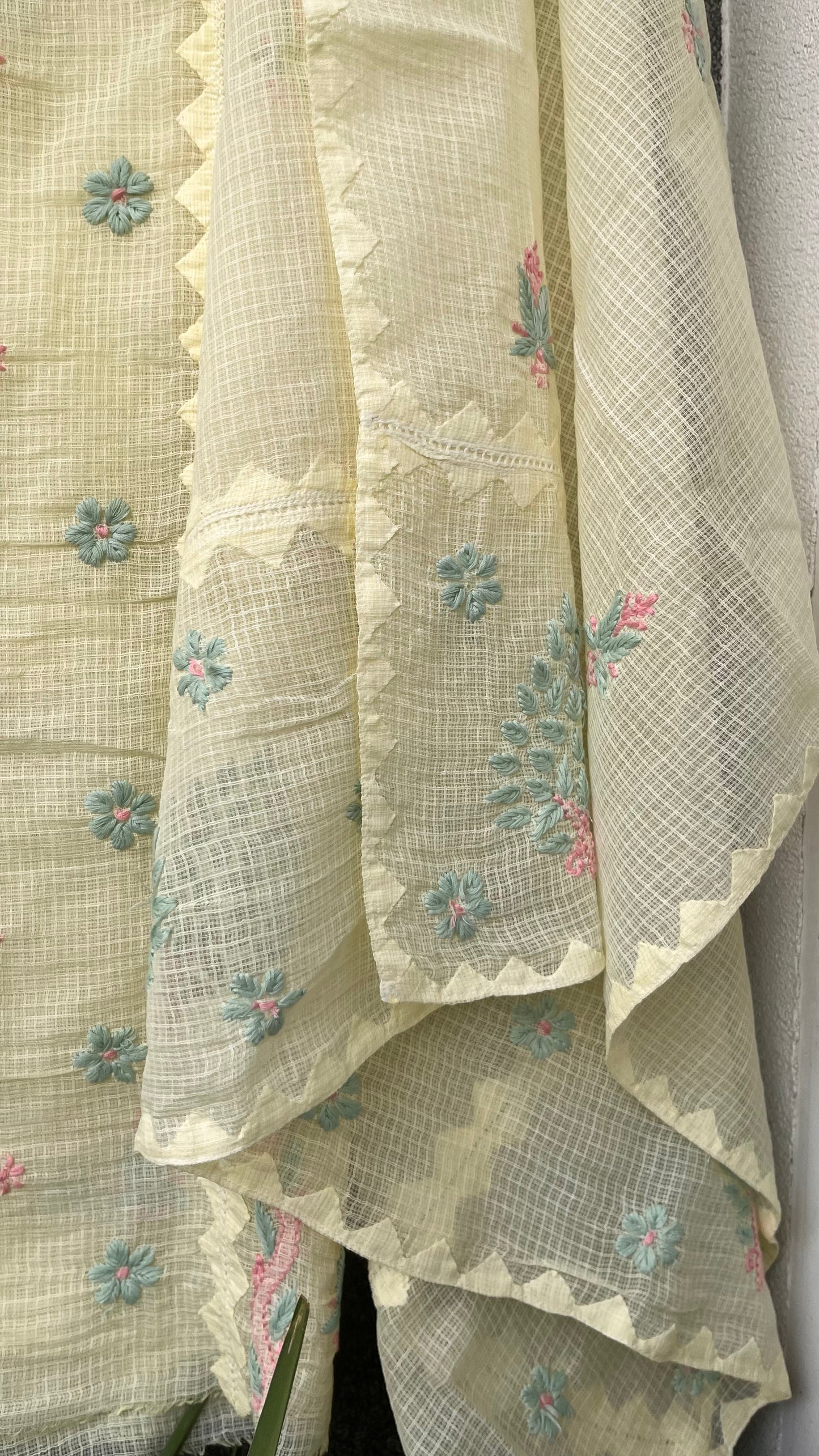 Anupama Lemon yellow Unstitched Chikankari & Applique 2 pc Suit Set
