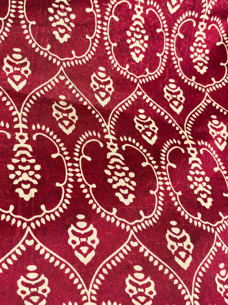 Deep Maroon Chanderi Ajrakh Saree