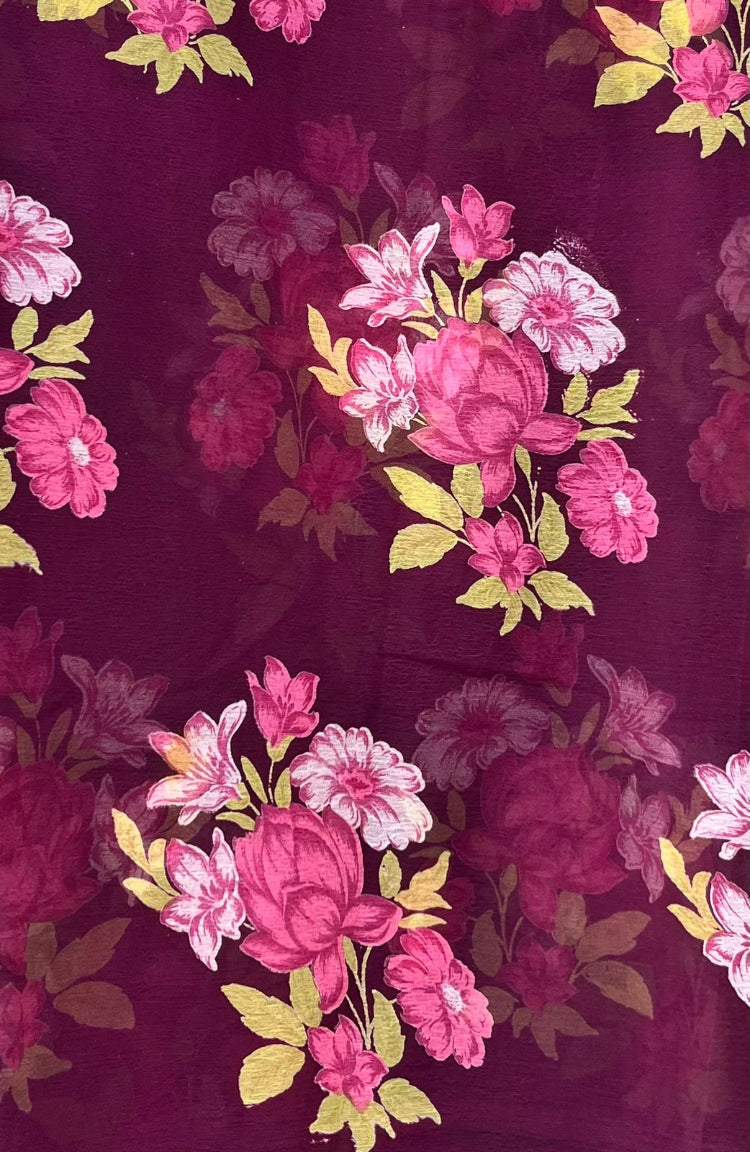 Wine Floral Printed Saree