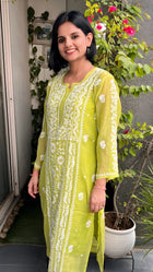 Karnika Lime Stitched Chikankari Kurta in Pure Mul