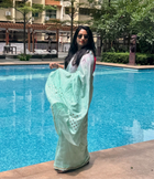 Sea Green Ombre Chikankari Chanderi Saree with Mukaish work