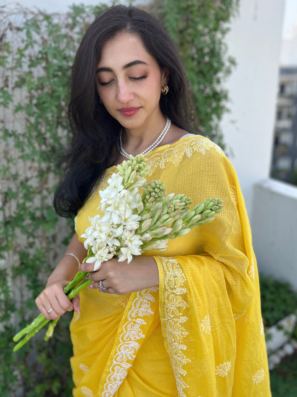 Yellow Chikankari Kotadoriya Saree