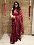 Burgundy Ombre Chikankari Chanderi Saree with Mukaish work