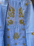 Anupama Blue & Green Unstitched Chikankari & Applique Suit Set