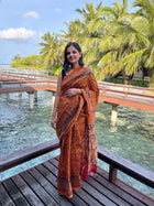 Rust Orange Ajrakh Chanderi Saree