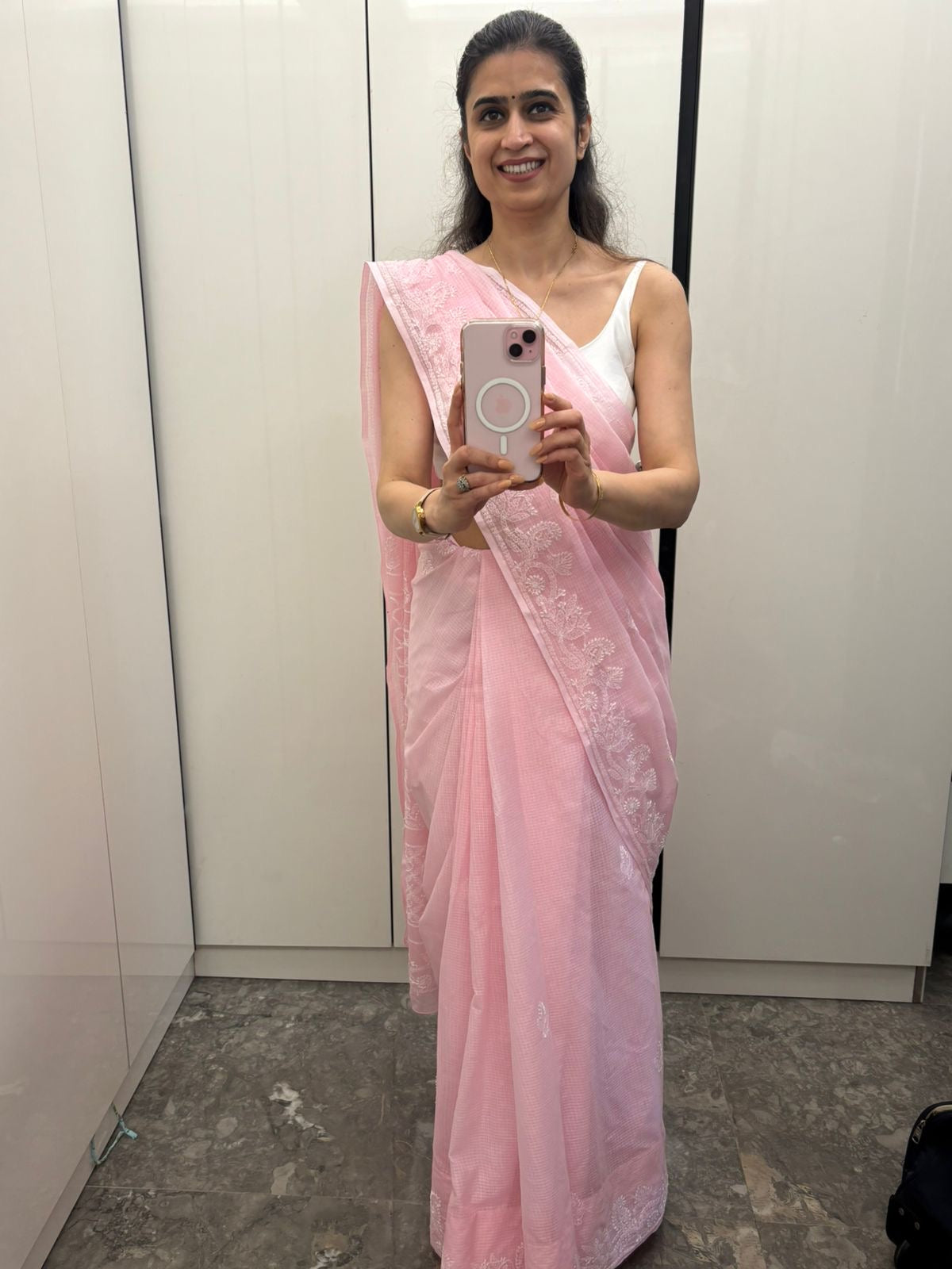Pink Chikankari Kotadoriya Saree