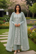Nitya Sea green Semi-stitched Chikankari 2 pc Suit Set