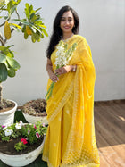 Yellow Chikankari Kotadoriya Saree