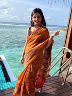 Rust Orange Ajrakh Chanderi Saree