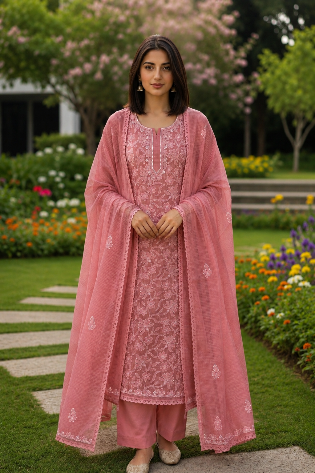 Nitya Dark Mauve Semi-stitched Chikankari 2 pc Suit Set