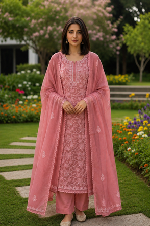 Nitya Dark Mauve Semi-stitched Chikankari 2 pc Suit Set