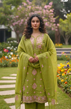 Anupama Green & Pink Unstitched 2 pc Chikankari & Applique Suit Set