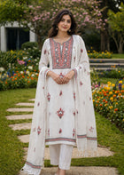 Noor Red & black Unstitched Linen Chikankari  2 pc Suit Set