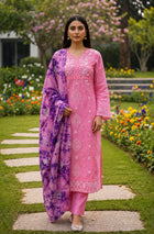Anupama Pink  Unstitched Chikankari & applique 2 pc Suit Set