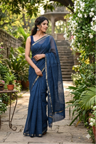 Indigo Checkered Dabu Kota doriya Saree