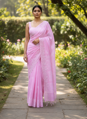 Pink Chikankari Kotadoriya Saree
