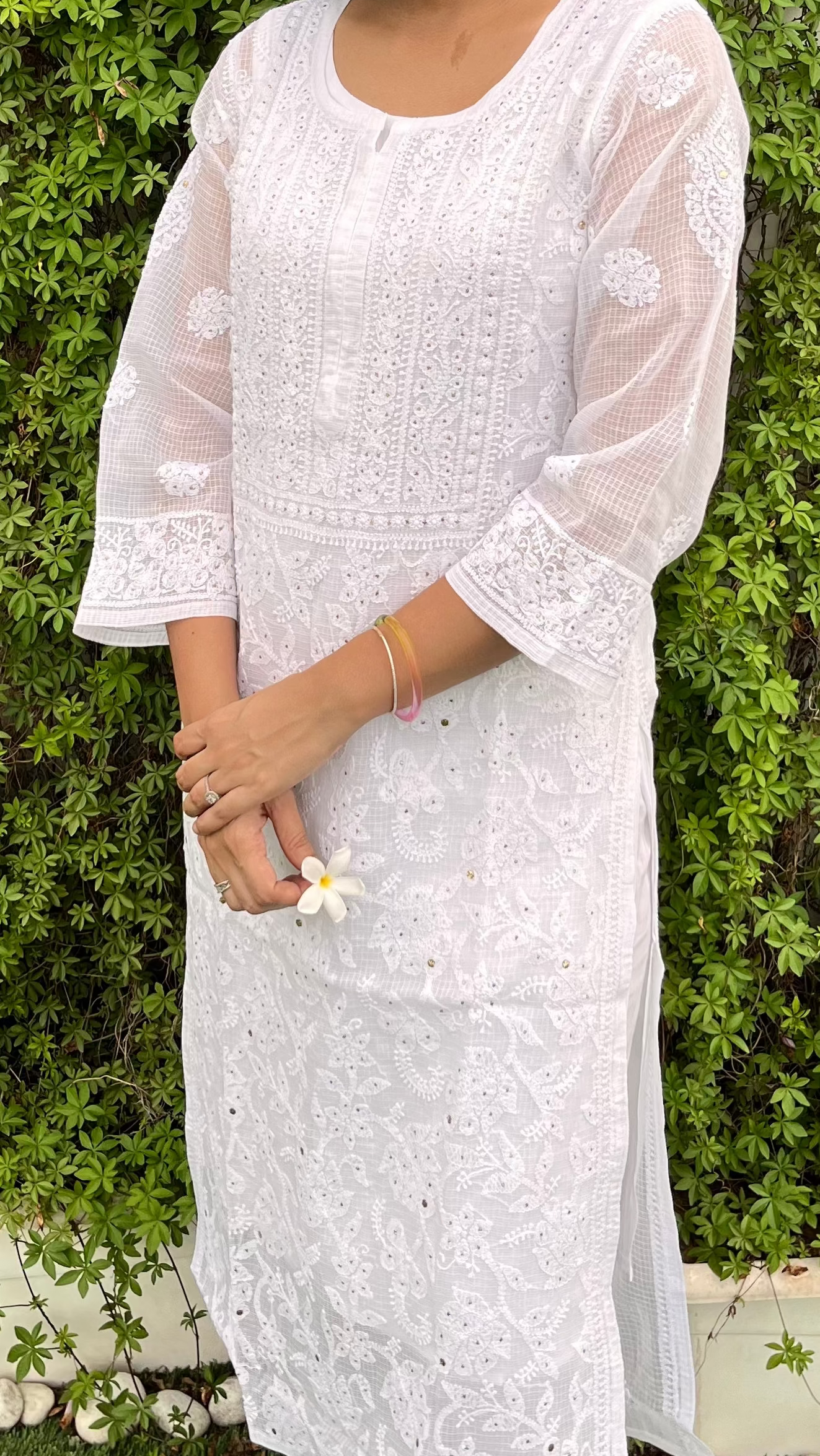 Sweta Stitched Chikankari Kurta in Kota doriya