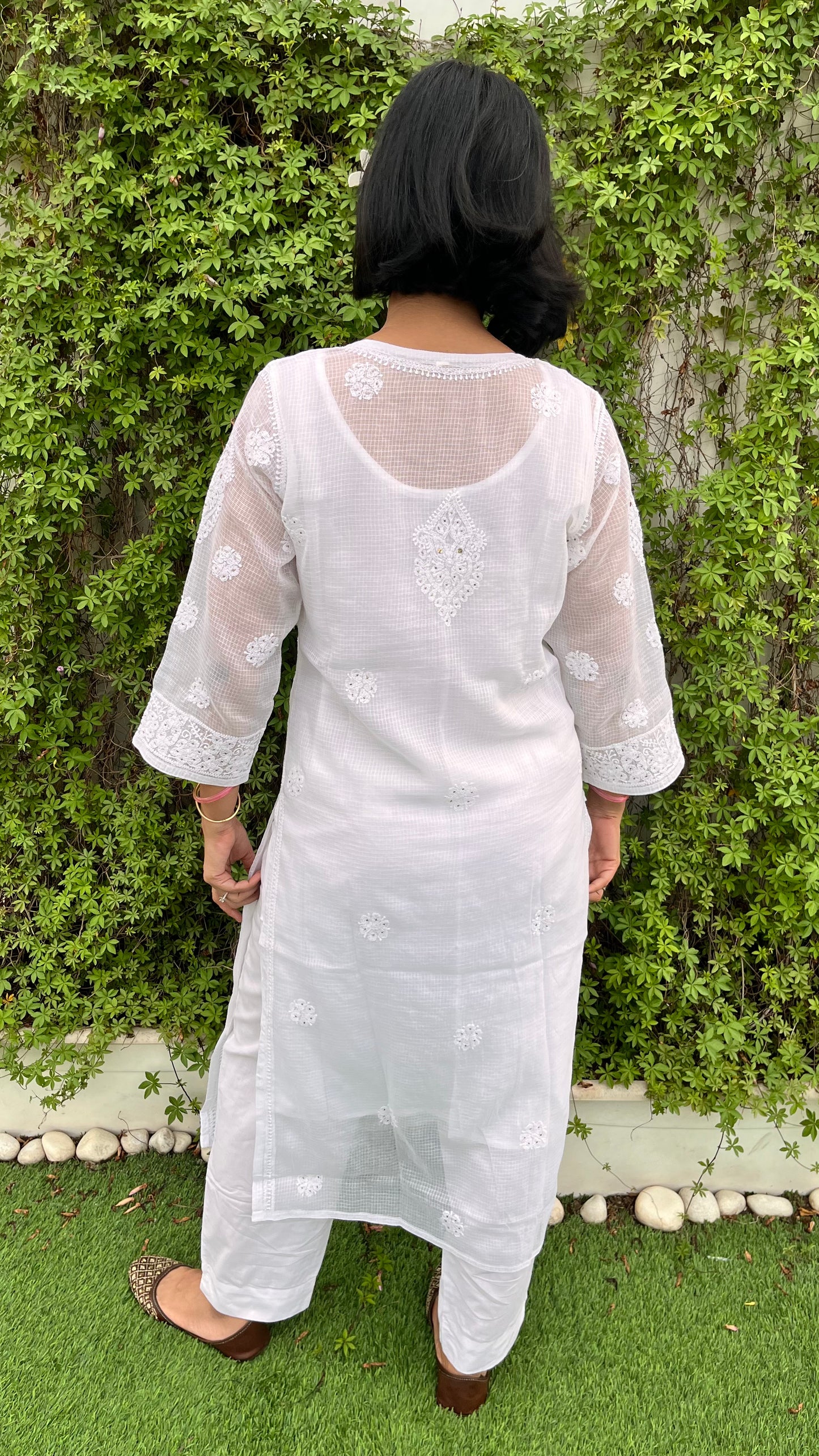 Sweta Stitched Chikankari Kurta in Kota doriya