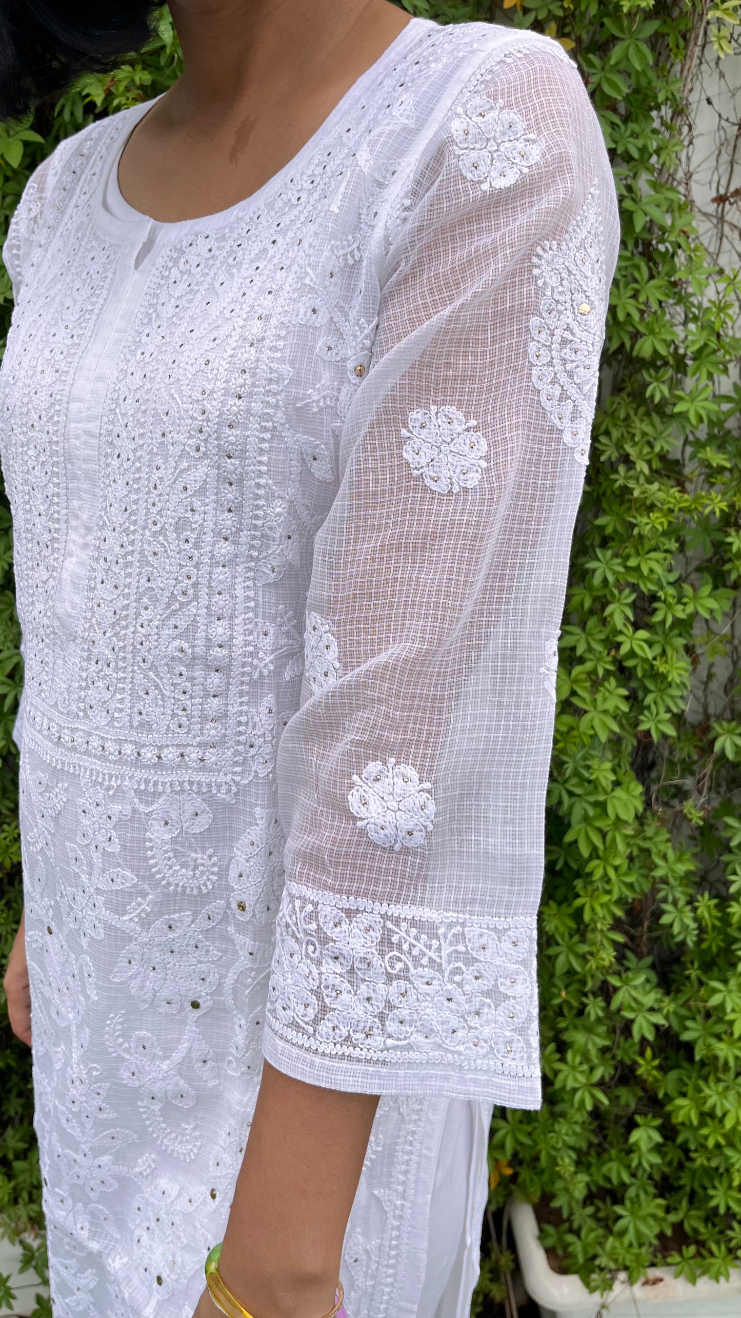 Sweta Stitched Chikankari Kurta in Kota doriya