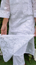 Sweta Stitched Chikankari Kurta in Kota doriya