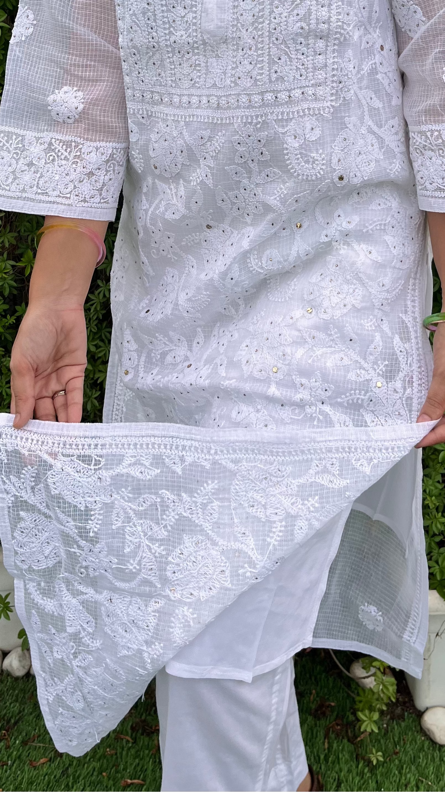 Sweta Stitched Chikankari Kurta in Kota doriya