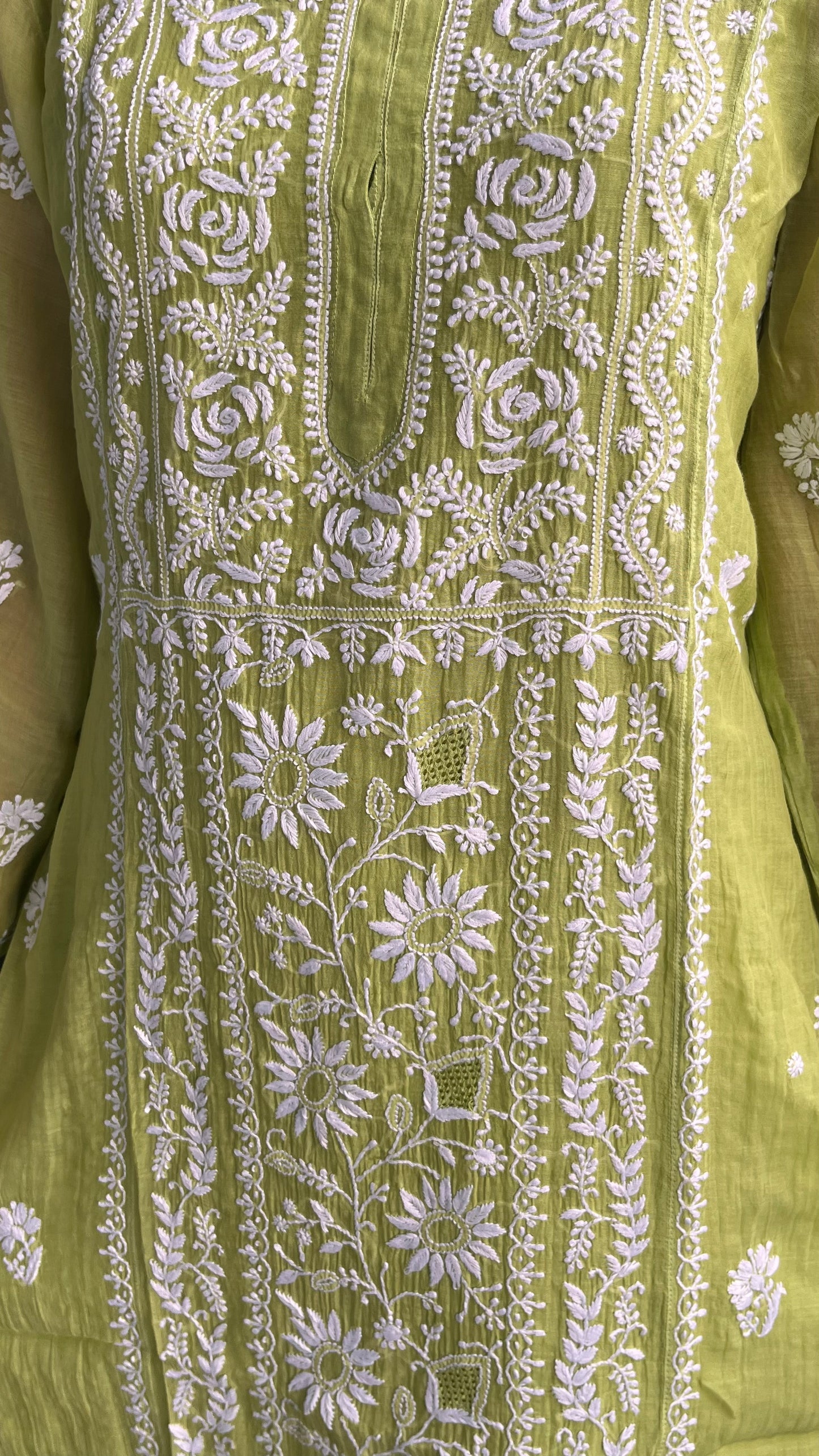 Karnika Lime Stitched Chikankari Kurta in Pure Mul