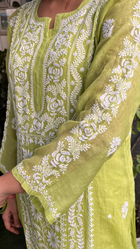Karnika Lime Stitched Chikankari Kurta in Pure Mul