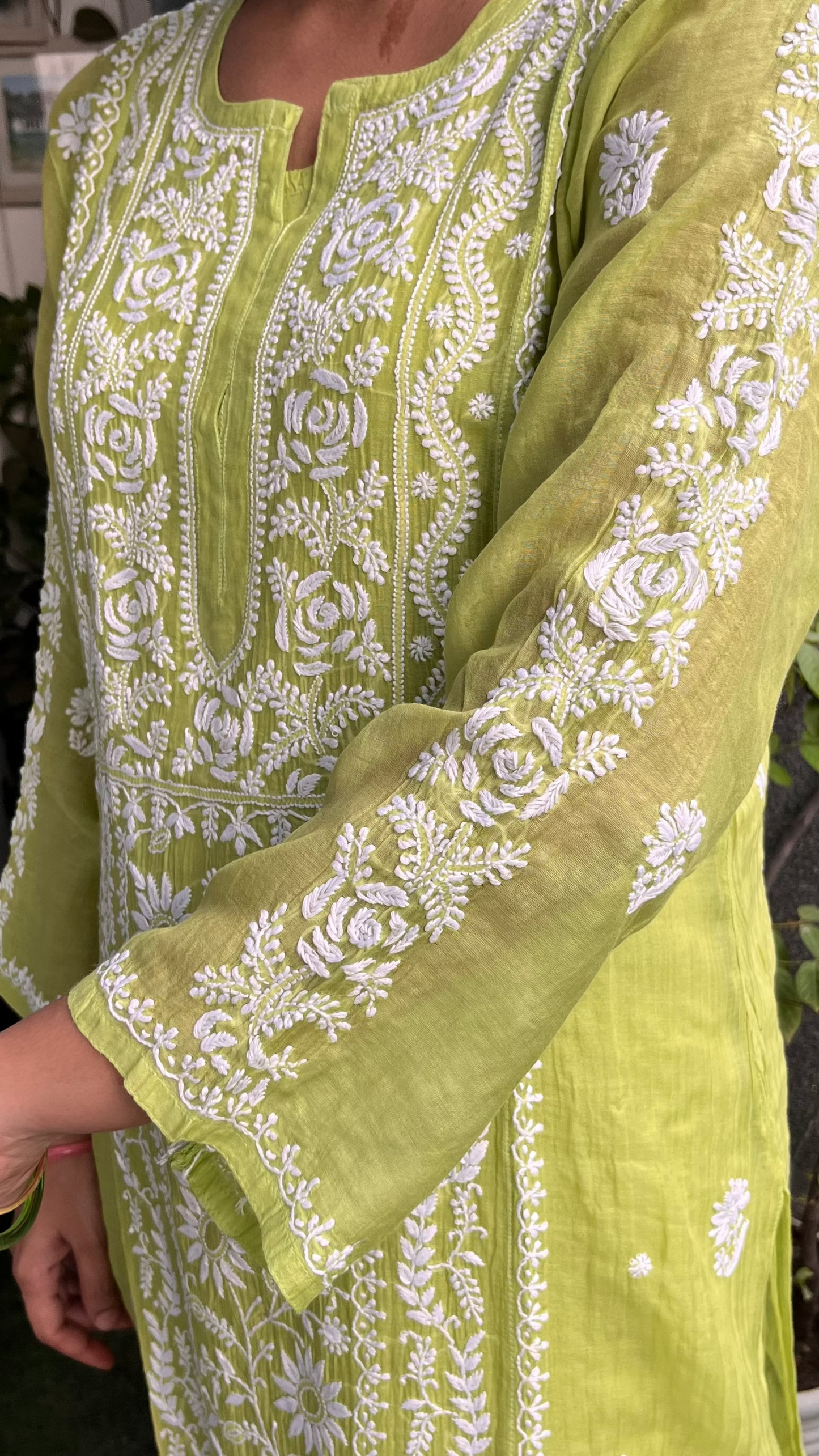 Karnika Lime Stitched Chikankari Kurta in Pure Mul