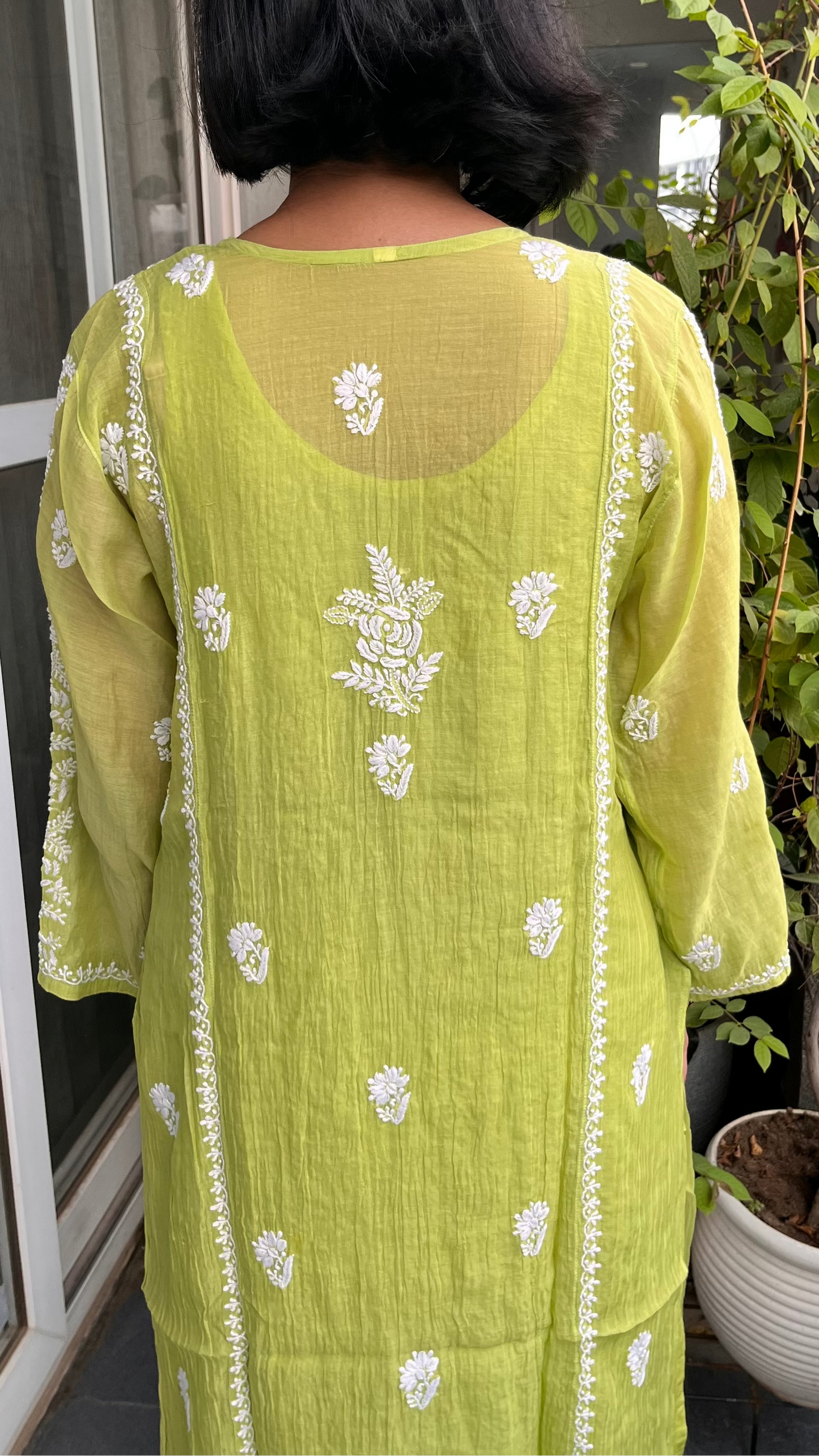 Karnika Lime Stitched Chikankari Kurta in Pure Mul