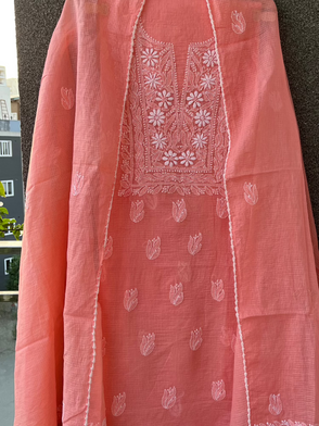 Akanksha Unstitched Coral Chikankari Kurta Set