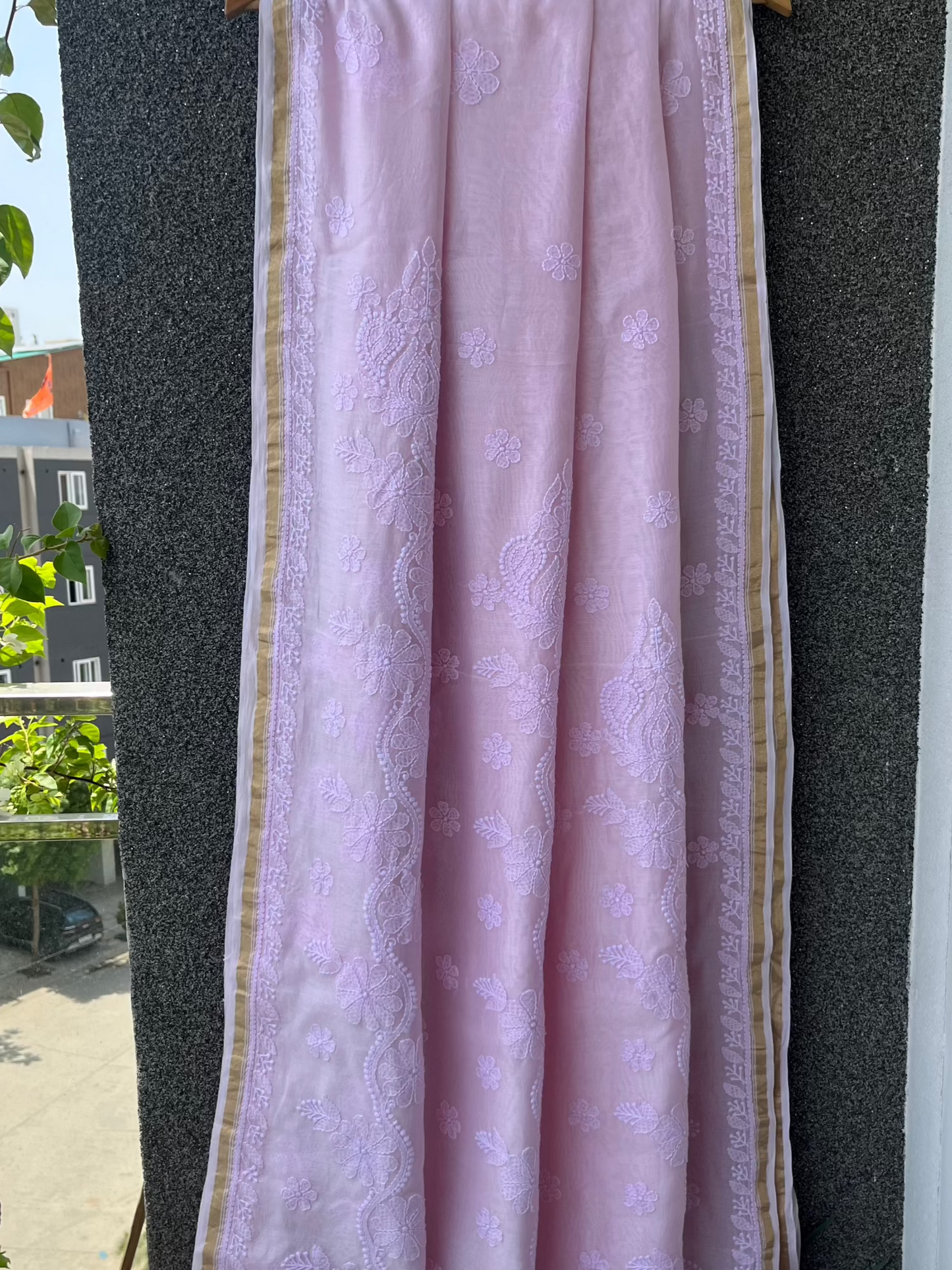 Pink Chikankari Chanderi Saree