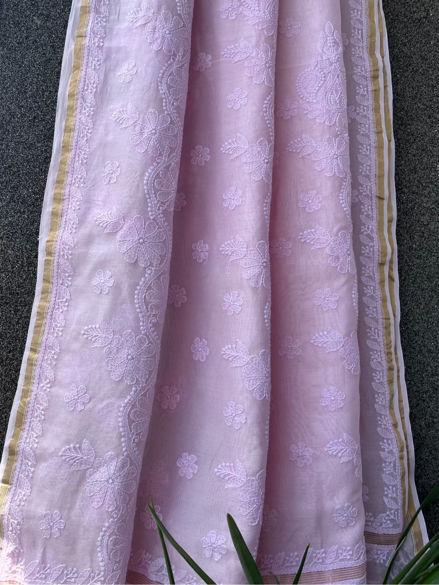 Pink Chikankari Chanderi Saree