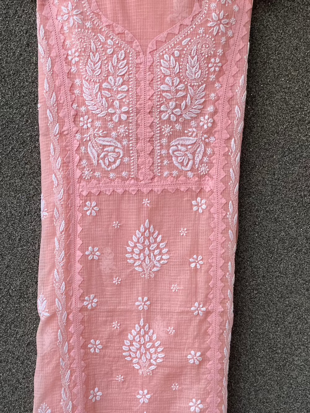 Anupama Peach Unstitched Chikankari & Applique Suit Set