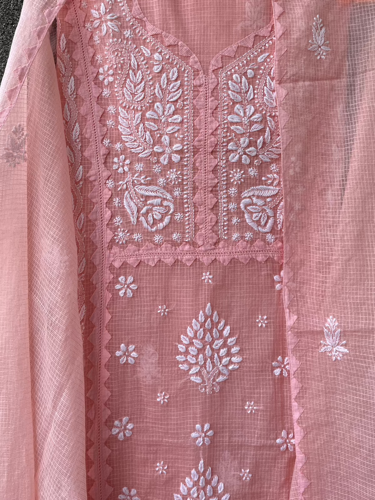 Anupama Peach Unstitched Chikankari & Applique Suit Set