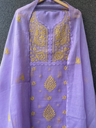Anupama Purple & Yellow Unstitched Chikankari & Applique Suit Set
