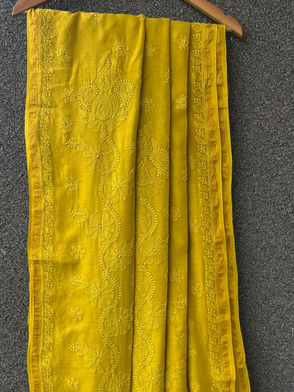 Yellow Chikankari Chanderi Saree