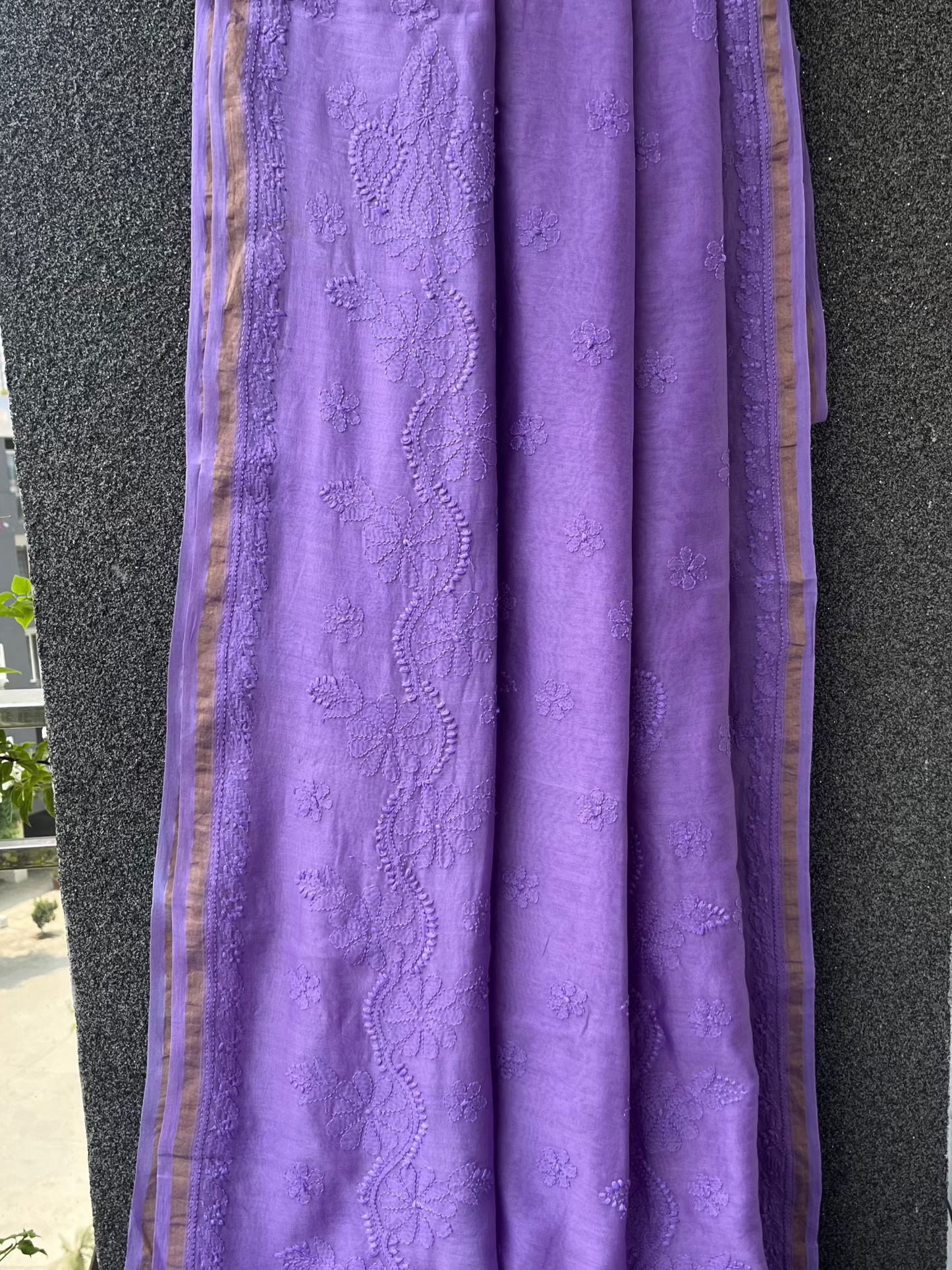 Purple Chikankari Chanderi Saree