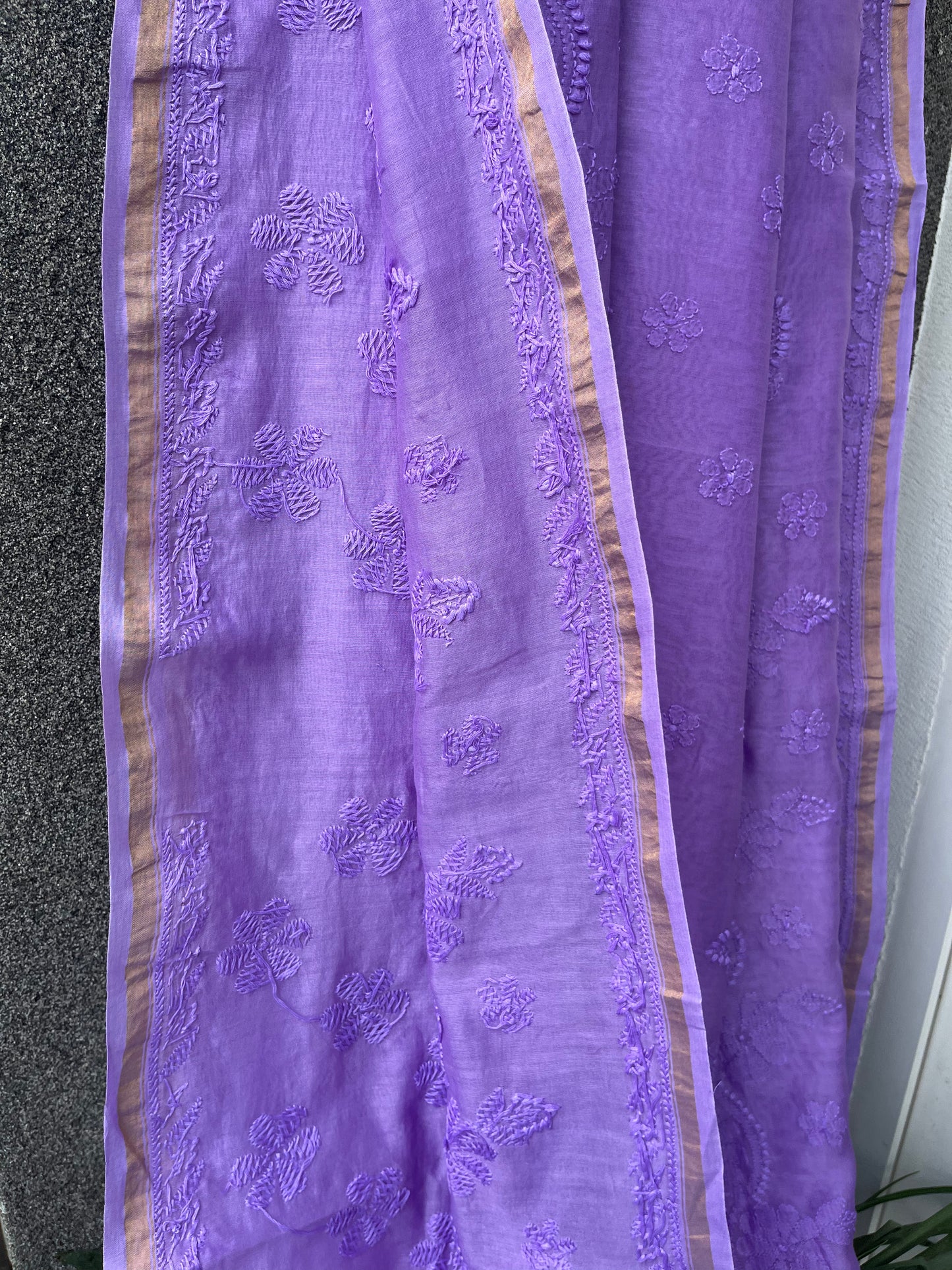 Purple Chikankari Chanderi Saree