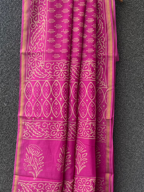 Pink Dabu Chanderi Saree