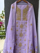 Anupama Purple & Green Unstitched Chikankari & Applique Suit Set