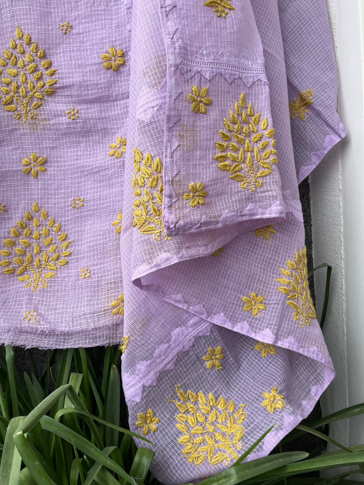 Anupama Purple & Green Unstitched Chikankari & Applique Suit Set