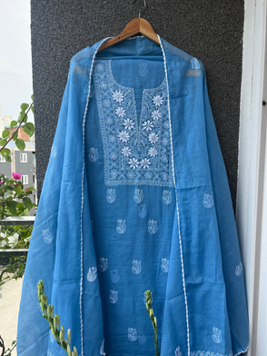 Akanksha Blue Unstitched Chikankari Kurta Set