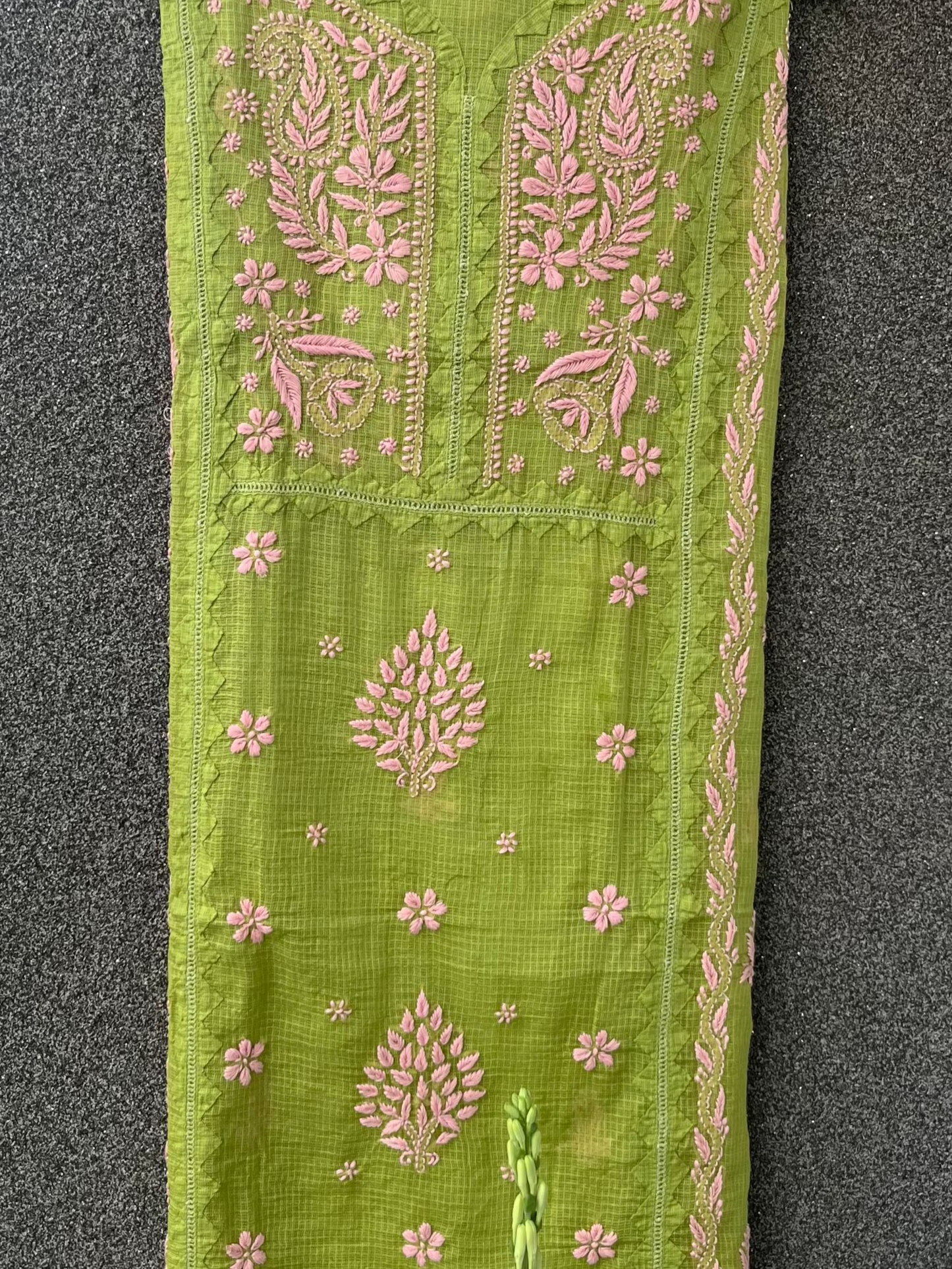 Anupama Green & Pink Unstitched 2 pc Chikankari & Applique Suit Set
